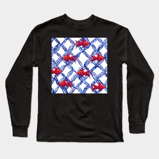 Gold fish and blue lattice Long Sleeve T-Shirt